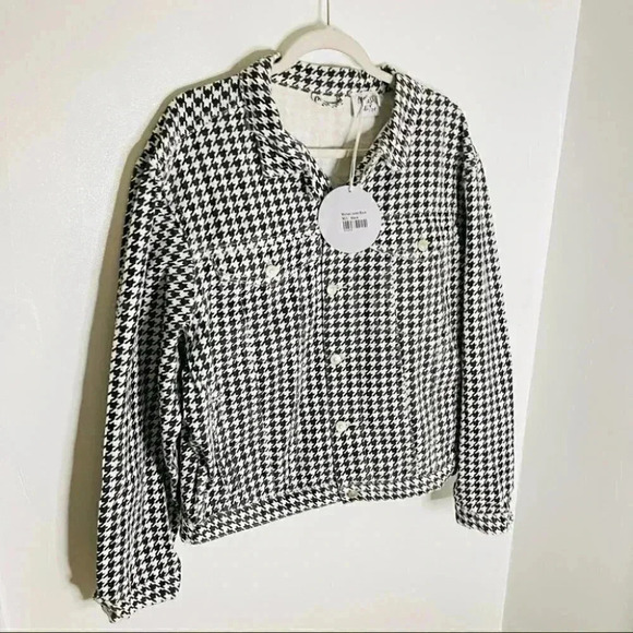 NWT Princess Polly Michael Jacket Oversized Houndstooth Denim Jacket Boyfriend - Picture 9 of 9